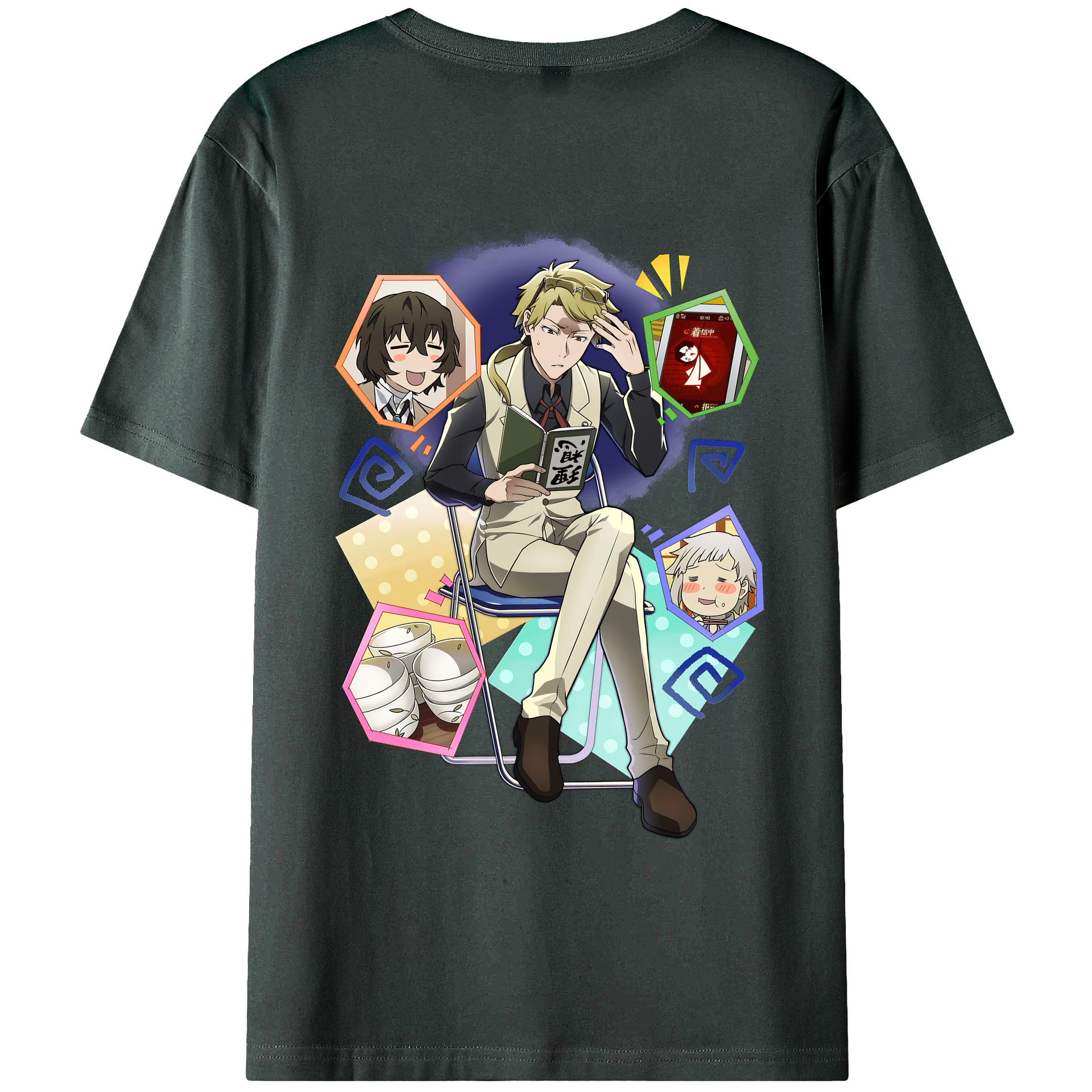 （画像用） 文豪ストレイドッグス Bungo Stray Dogs 綿100％ メンズ半袖Tシャツ（バックプリント） 通気性